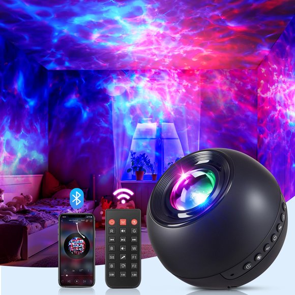Proyector Galaxy con altavoz Bluetooth de alta fidelidad y 15 sonidos de ruido blanco, luz nocturna con control remoto y temporizador para dormitorio o habitación de niños