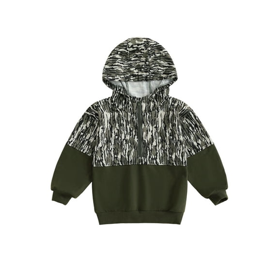 Rovasas Kid Boy Hoodies Camouflage Half Zip-up Long Sleeve Hooded Sweatshirt Casual Toddler Pullover