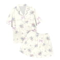 thumbnail image 5 of Ticikt Girls 2 Piece Pajamas Set, Short Sleeve Button Down Top & Shorts, Cute Bow Floral Print Loungewear for 2-13Y Kids,Beige, 5 of 6