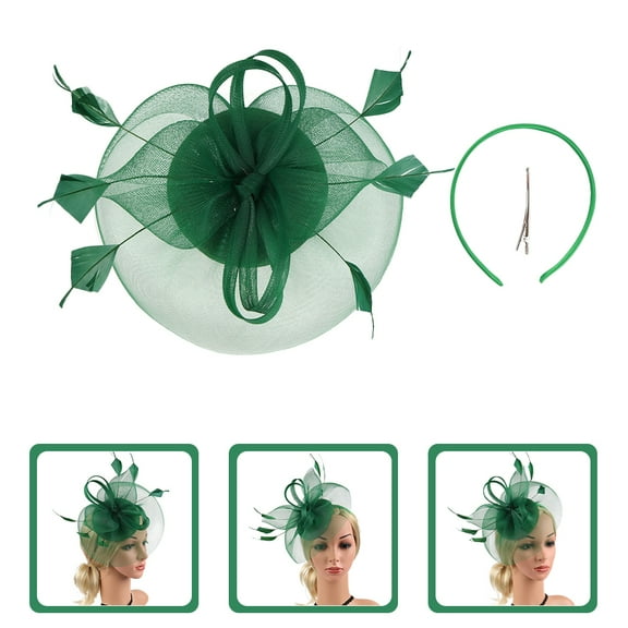 MEIBUTYUP 1Set Dark Green Wedding Fascinator Hat Woman Elegant Mesh Headband for Performances