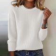 thumbnail image 3 of Women's Fashion Casual Loose Pullover Solid Color Round Neck Long Sleeve Knit Sweater for Fall and Winter, Comfortable and Versatile, Ideal for Everyday Wear,White,Size L, 3 of 6