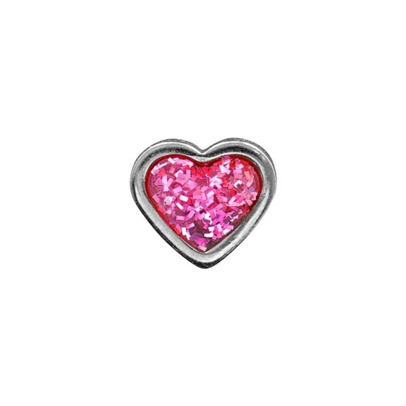 Studex Sensitive 6mm Heart with Pink Glitter Center Stainless Steel Silver Stud Earrings