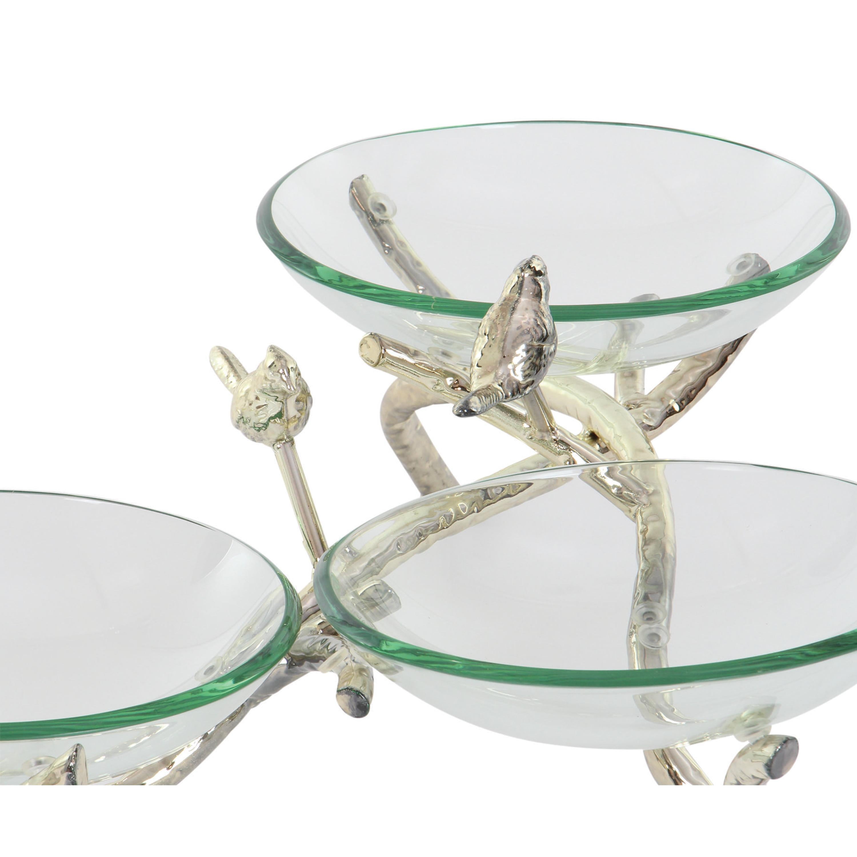 DecMode 22" x 9" Clear Tempered Glass Bird Serving Bowl with Silver Metal Base, 1-Piece