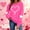 Hot Pink, variant on Women Long Sleeve Heart T-Shirts Valentine's Sweatshirt Loose Crew Neck Tops Hot Pink Size M