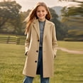thumbnail image 4 of KAUOD Girls Long Peacoat Button Open Front Collar Mid Jackets Teen Kids Knee Length Plain Fashion Coats Clothes with Pockets, 4 of 7