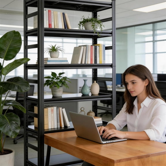 Heavy Duty Garage Storage Shelves - 48" W X 24" D X 72" H Adjustable Metal Shelving Unit, 5 Tier Industrial Shelves for Storage Standing Utility Rack for Warehouse, Pantry, Basement, Black