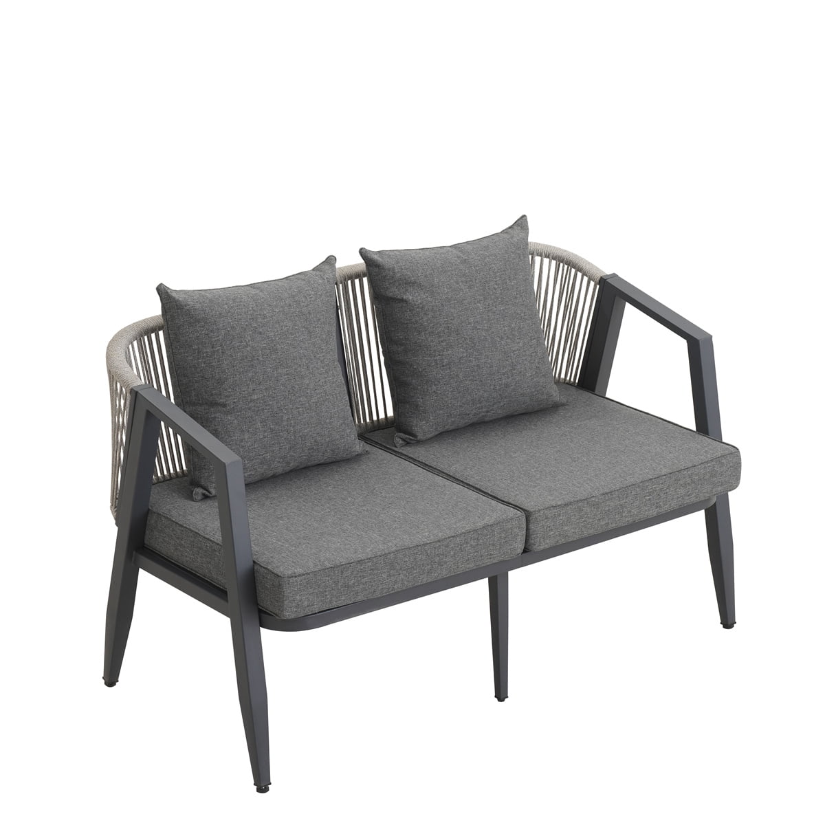 YIORTWO 4-Piece Outdoor Patio Furniture Set, Iron Frame Bistro Set with Cushioned Seating, Includes Table & Bench, for Garden, Poolside, Balcony - Gray