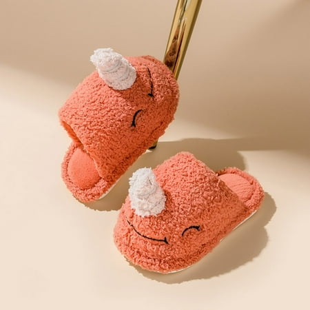 

Fashion Cute Autumn And Winter Girls Boys Slippers Flat Bottom Round Toe Soft Warm And Comfortable Solid Color Animal Shape
