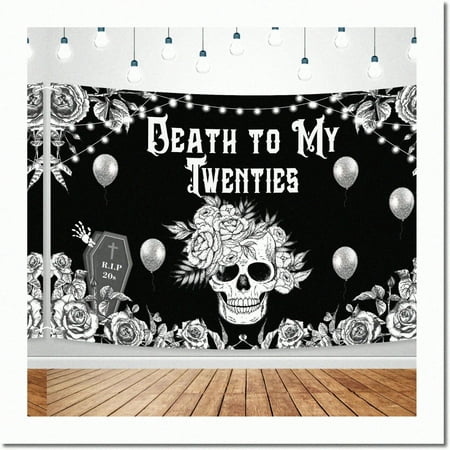 Image of Gothic Skull Coffin 30th Birthday Backdrop - RIP My Twenties! Dark & Engaging Photography Background for Men & Women. Perfect Party Theme Decorations & Supplies.