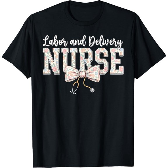 Labor and Delivery Nurse, Stethoscope, Coquette Bow, Nursing Theme, Short Sleeve T-Shirt