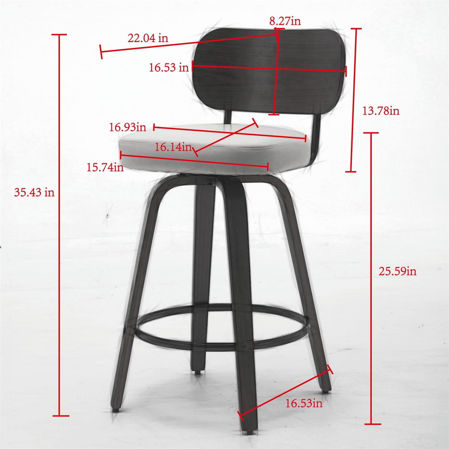 Demi Bonn 35" Swivel Bar Stools Set of 2 with Upholstered Faux Leather， Walnut Back & Bentwood Legs, Counter Height Stools for Kitchen or Bar Seating, Black