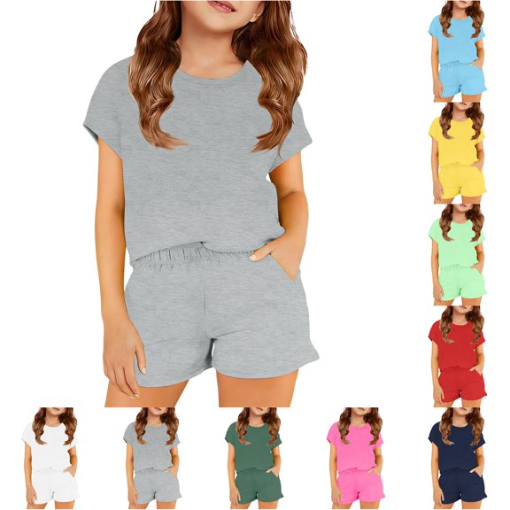 Girls Casual Soft Color Top Shorts Two Piece Play Outfit For Toddler Kids Spring Summer Girls Casual Outfit Sets