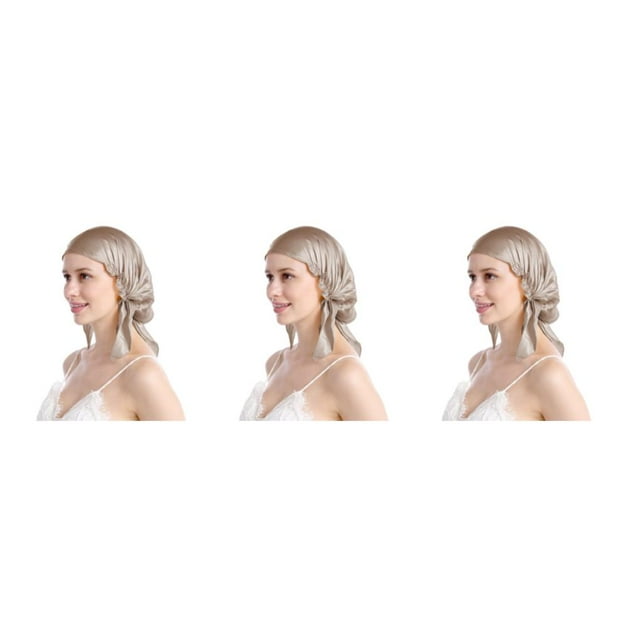 maskred Breathable Silk Night Cap - Embrace Refreshing And Hygienic Sleep Experience And Skin Friendly Silk Night Sleep Cap Rice grey One size fits all 3PCS