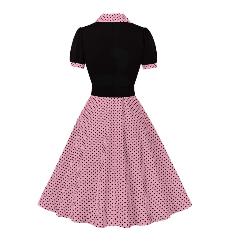 asdoklhq Polka Dot Dress for Women Button Down Women's Retro Court Style  Mid Length Dress Hot Pink 2X - Walmart.com