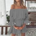 thumbnail image 2 of Mini vestido vintage con estampado, hombros descubiertos y mangas acampanadas para mujer: vestido informal y holgado de verano para la playa con diseño floral, tejido de poliéster, 2 of 5