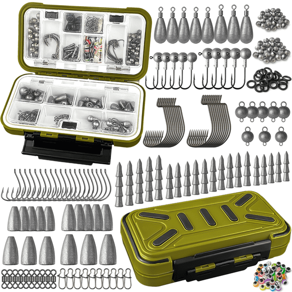 Fishing Accessories Kit, 264PCS Fishing Tackle Box with Hooks, Weights, Sinkers for Bass Trout, Gifts for Men,Kids
