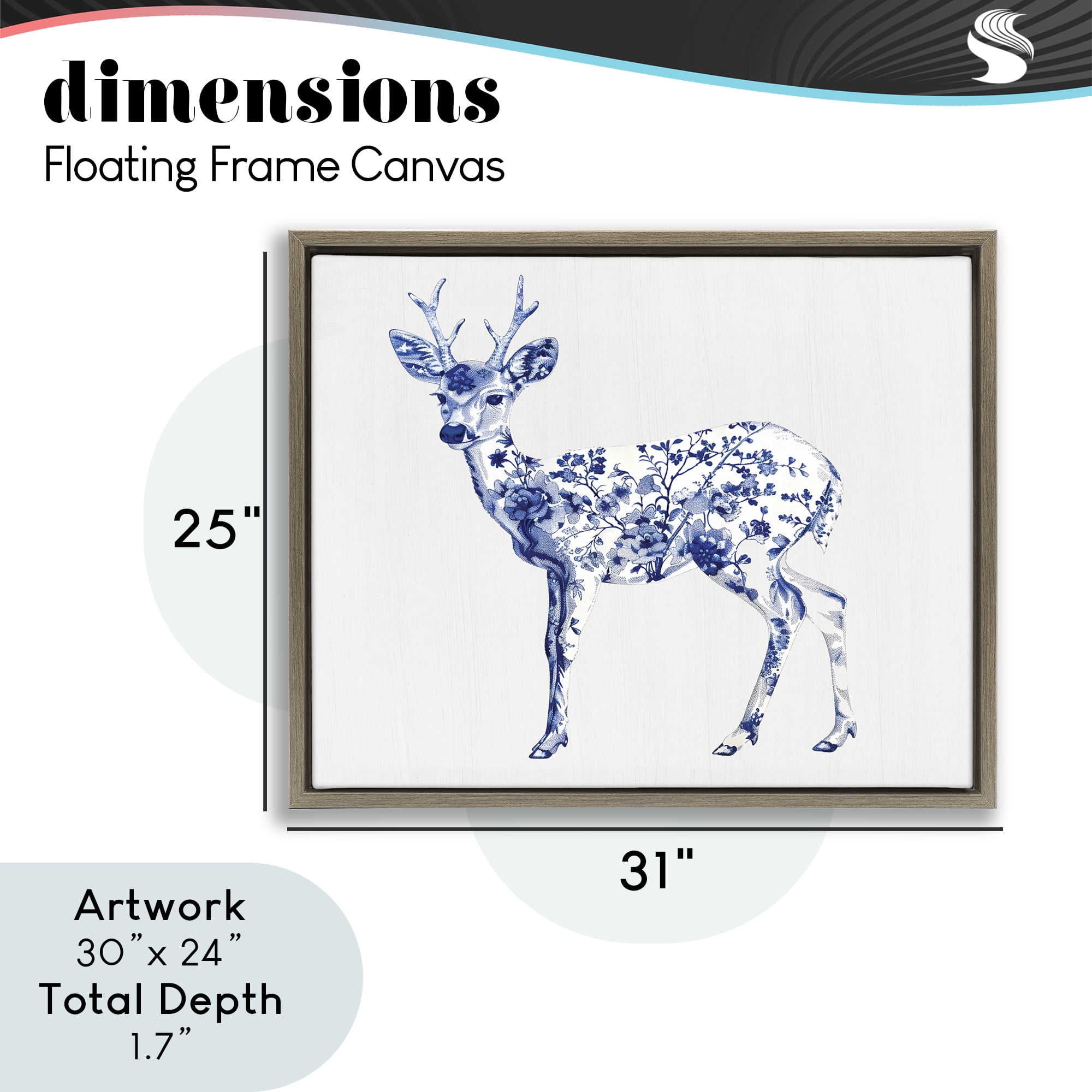 Graceful Toile Deer Brown Framed Floater Canvas Wall Art, design by Lettered and Lined