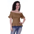 thumbnail image 2 of Moomaya Womens Off Shoulder Smocked Top Solid Short Sleeve Casual Summer Tops, 2 of 6