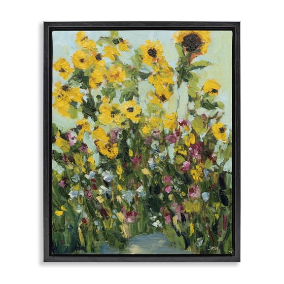 Stupell Industries Rustic Lodge Sunlit Sunflowers in Garden Black Floating Frame Canvas Art, 17 x 21, by Carson Overstreet