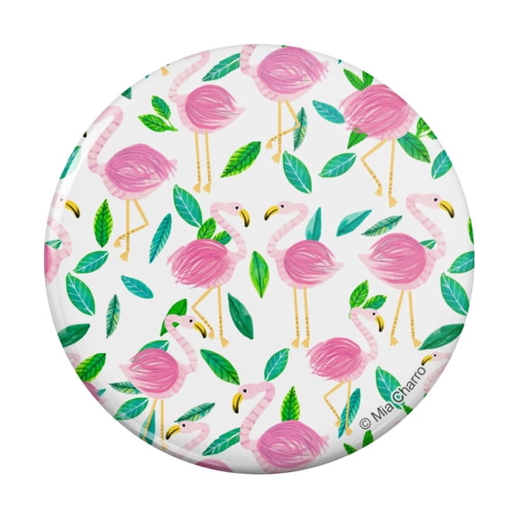 Cute Flamingos and Leaves Pinback Button Pin