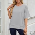 thumbnail image 4 of Vynhevius Womens Sweatshirts Crew Neck Raglan Short Sleeve Ribbed Hem Solid Loose Casual Pullover Tops, 4 of 9
