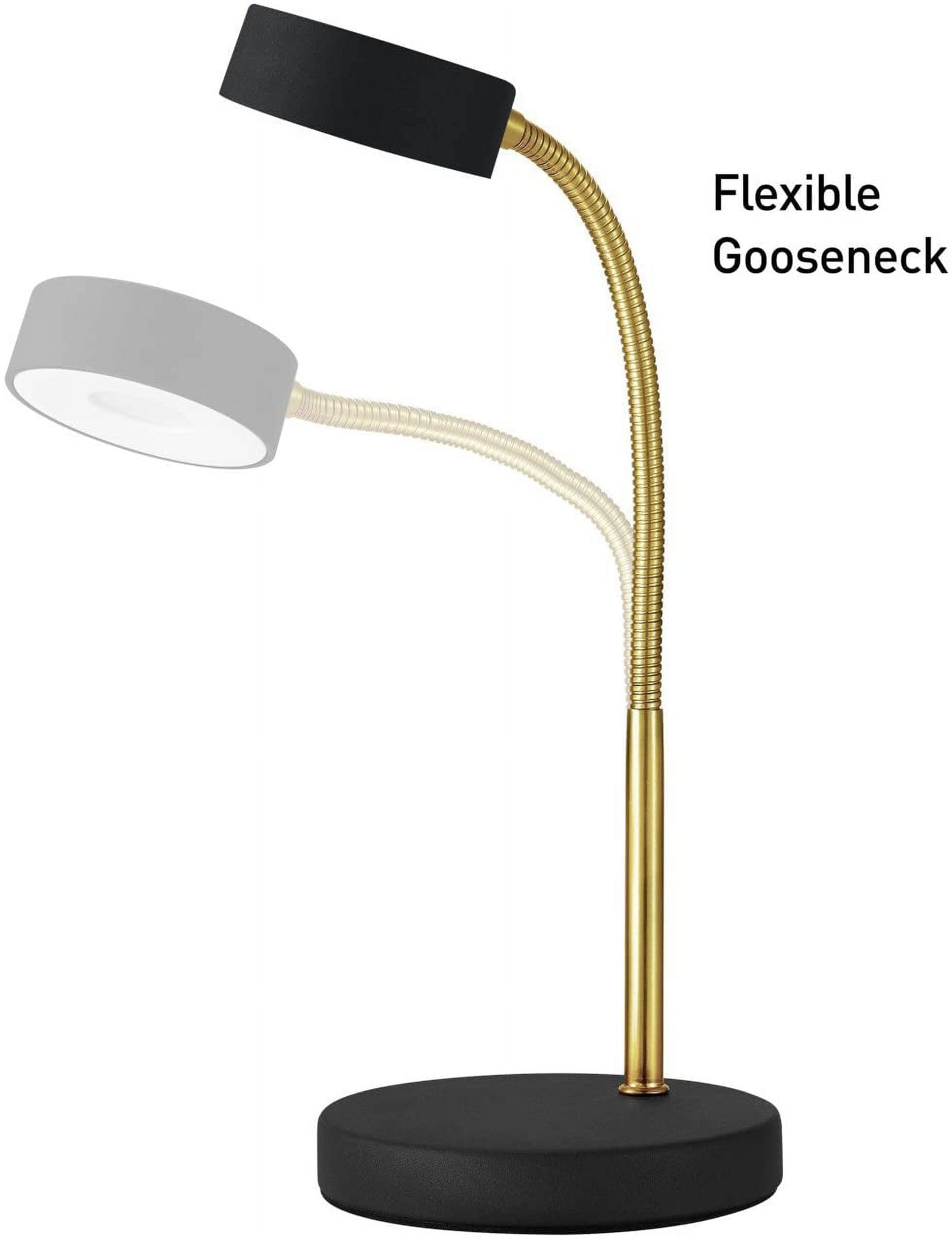 Desk Lamp, Gold Gooseneck, Matte Black Finish, 5W Energy Star Integrated LED, 250 Lumens 30061, 15.45", Black & Gold