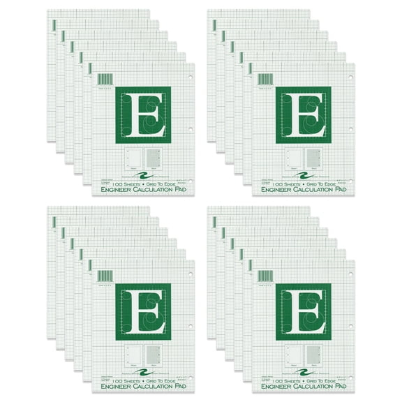 Roaring Spring Engineering Pad, 24-Pack, 8.5" x 11", 100 Sheets 15# Green Paper, 5x5 Printed Back Gird-to-Edge, Top Glued, 3-Hole Punched, Proudly Made in USA, Heavy Backing Board