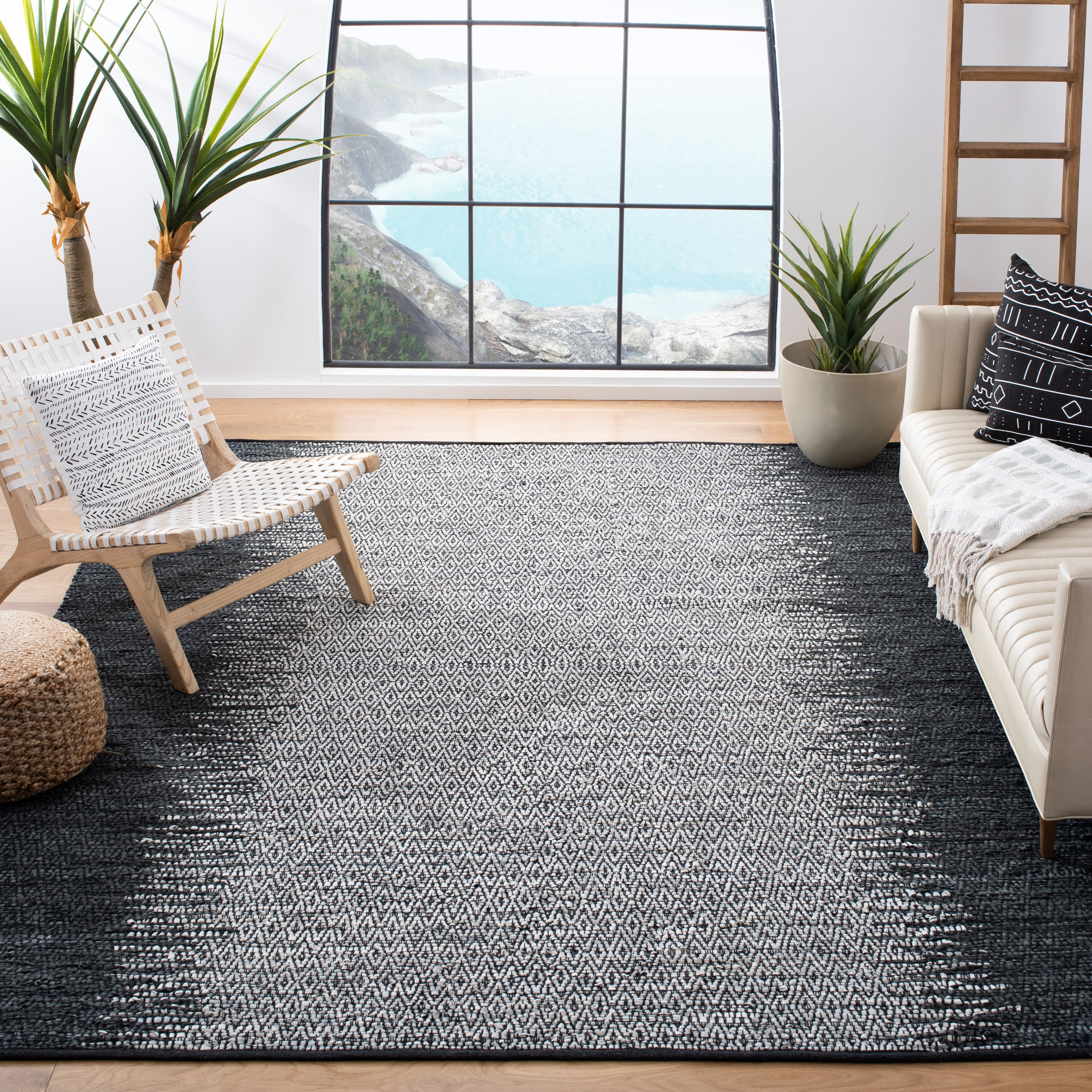 SAFAVIEH Vintage Leather Kalina Geometric Area Rug, Grey/Cream, 9' x 12'
