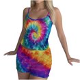 thumbnail image 3 of Dianli 2PC Women Tie Dye Two Piece Short Sleeve Lapel Shirt With Elastic Waist Shorts Casual Printed Lounge Sleepwear Set Lightweight Breathable Soft Blend Home Wear Comfortable, 3 of 6