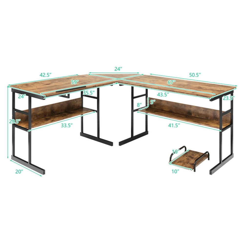 Demi Bonn L-Shaped Computer Desk with Tiltable Tabletop, Small Home Office Desk Study Writing Table, Rustic Brown