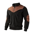 thumbnail image 4 of LWavelet Men's Ribbed Fabric Color Block Quarter Zip Pullover - Elbow Patches Casual Fall Winter Top Black 2XL, 4 of 6