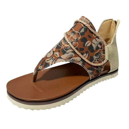 

Natural Sandals for Women Sandals For Women Summer Fashion Print Flat Shoes Retro Flip Flops Platform Wedge Sandals for Women Size 5