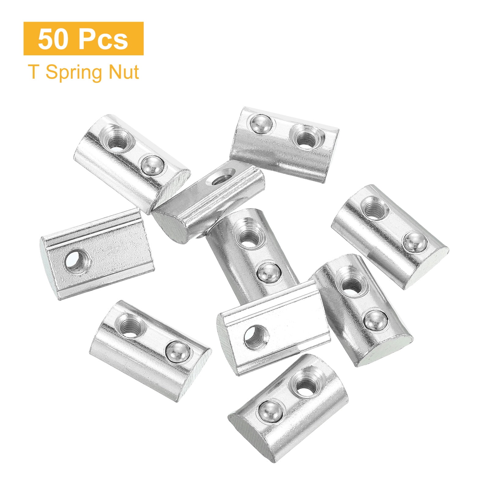 Uxcell M5 T Spring Nut, 50 Pack 4545 Series Half Round Roll in Spring Nut, Carbon Steel Nickel Plated Roll Ball Elastic Nut with Slot 10mm for 4545 Series Aluminum Extrusion Profile