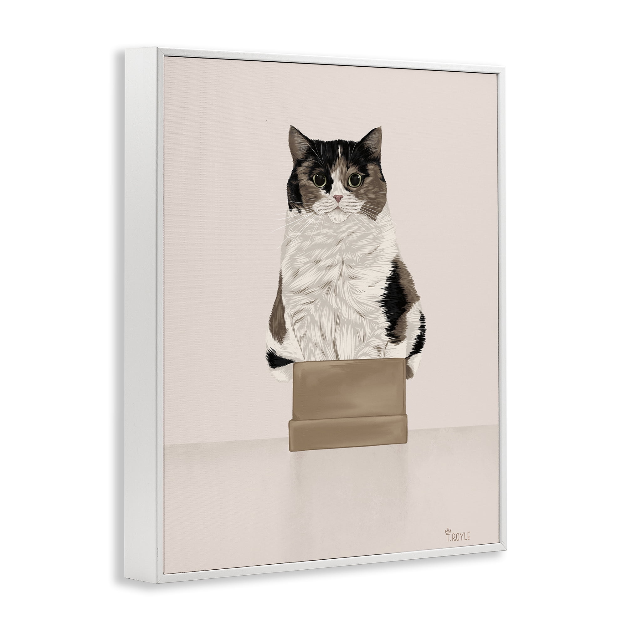 Stupell Industries Cat in Cardboard Box Animals & Insects Painting White Framed Art Print Wall Art, 16 x 20