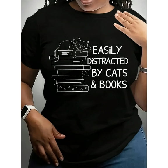 Easily Distracted By Cats And Books Shirt, Book Lover Gift, Funny Cat Shirt, Cat Lover Shirt, Cat Lover Gift, Reader T-Shirt, Cats And Books