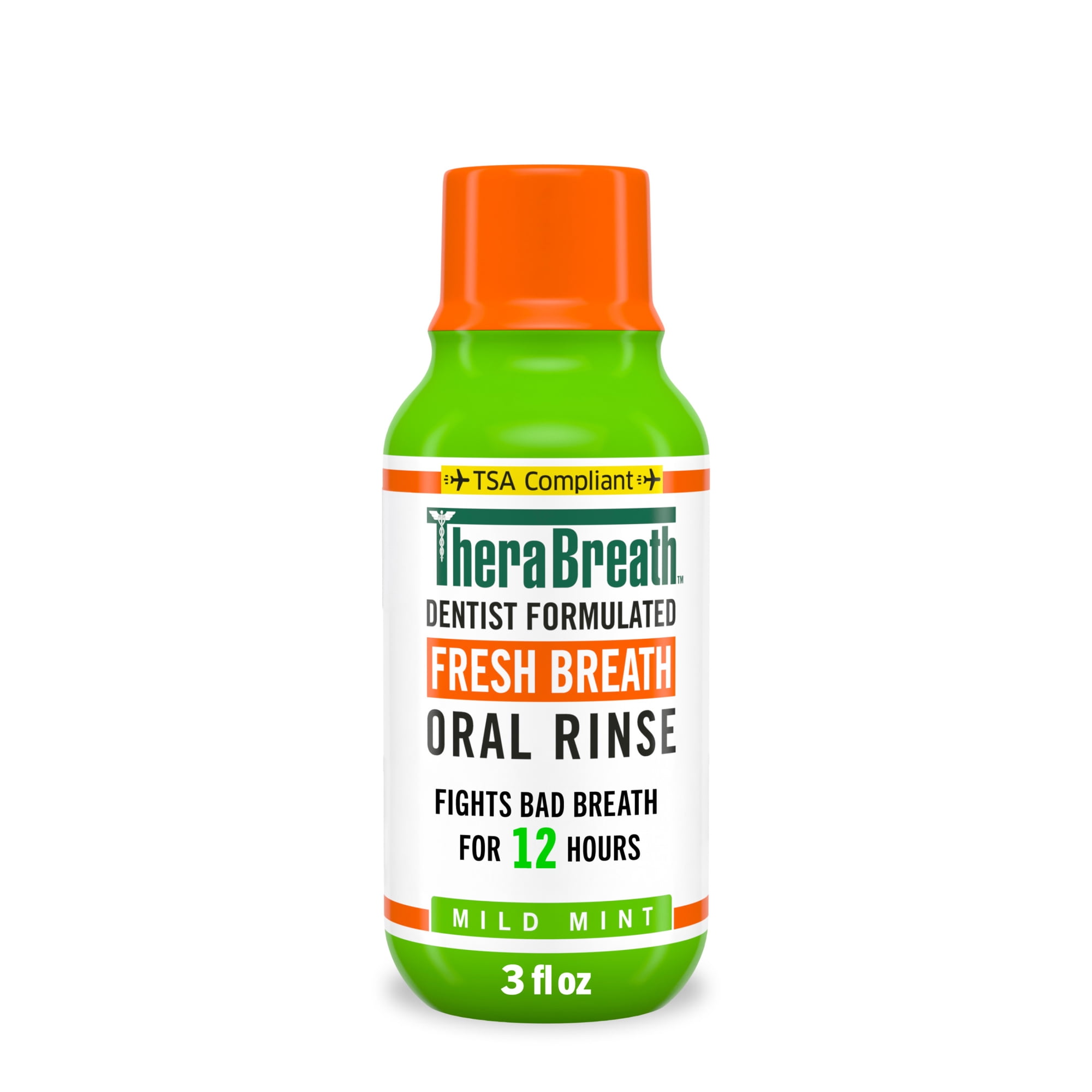 TheraBreath Fresh Breath Mouthwash, Mild Mint, Alcohol-Free, TSA Compliant Travel Size, 3 fl oz