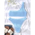 thumbnail image 2 of SEARIPE Women Textured One Shoulder High Waisted Bikini Swimsuit Baby Blue S, 2 of 9