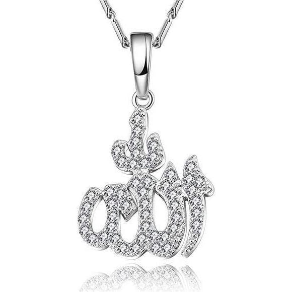 LAICAIW Cubic Zirconia Allah Pendant Necklace 18k gold plated/silver plated Muslim Jewelry (925 silver plated)