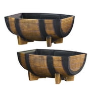 Rustic Half Barrel Planters - Set of 2, Weather Resistant Decorative Accent with Removable Drain Screen