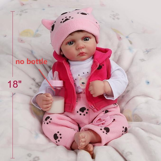 18 Inch Realistic Reborn Baby Doll, Soft Weighted Baby Doll, Lifelike Newborn with Rooted Hair(No Accessories)