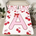 thumbnail image 2 of Feelyou Initial A Letter Twin Sheet Sets for Girl, Red Fruit Cherry Twin Fitted Sheet, Princess Cartoon Ribbon Flat Sheet, Microfiber Bedroom Decor, 3 Pieces, 2 of 7