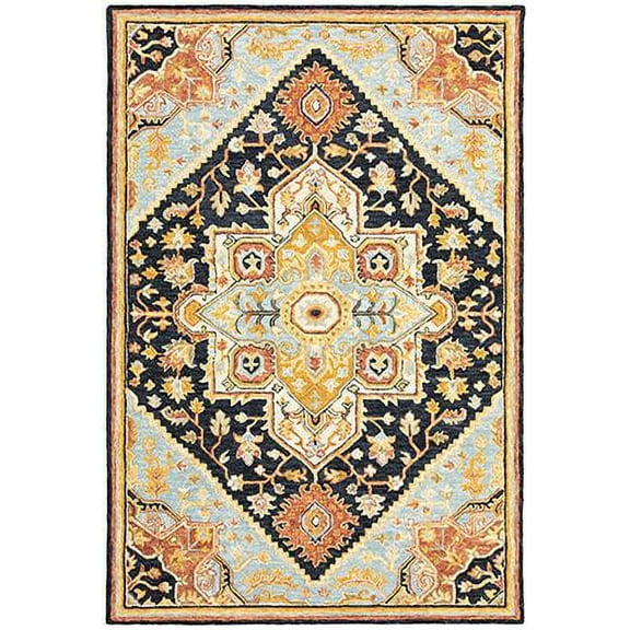 Oriental Weavers Alfresco Hand-made Wool Area Rug - 28408 - 2'6" x 8' - in Navy/ Rust - Vintage Inspired, Hand-Made Wool Rugs, Entryway, Hallway Runner Rug