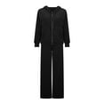 thumbnail image 4 of Frostluinai Velour Sweatsuits for Women Full Zip Oversized Hoodies High Waist Wide Leg Pants Solid Casual Athletic Tracksuits with Pocket, 4 of 8