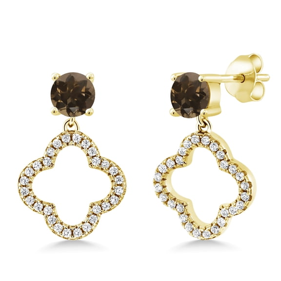Gem Stone King 1.67 Ct Round Brown Smoky Quartz 18K Yellow Gold Plated Silver Earrings