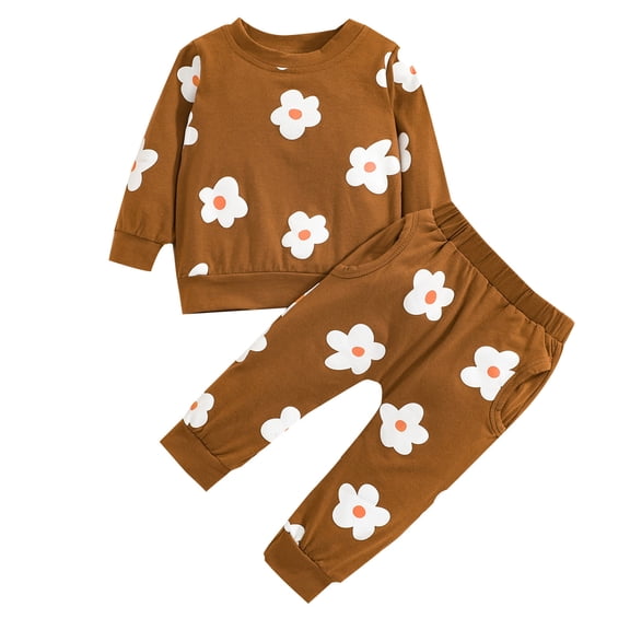 Sngxgn Baby Girls' Toddler 2-piece Sweatshirt and Jogger Set(Brown,3M)