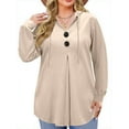 thumbnail image 3 of WellSize Hoodies for Women Plus Size Long Sleeve Lightweight Sweatshirts Button Tunic Fall Tops V Neck Pullover, 3 of 8