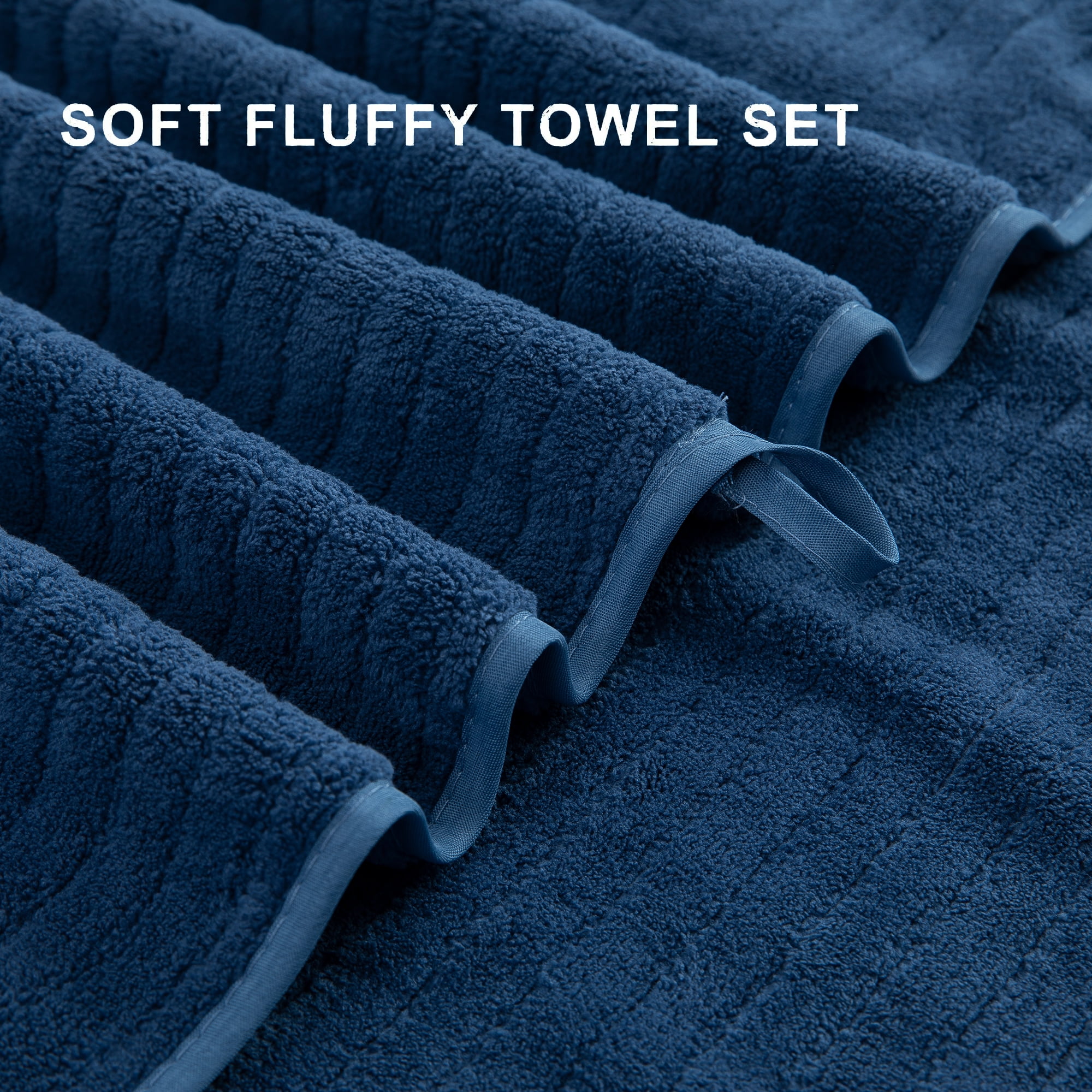 Jessy Home 2 Pack Navy Blue Stripe Hand Towels Set