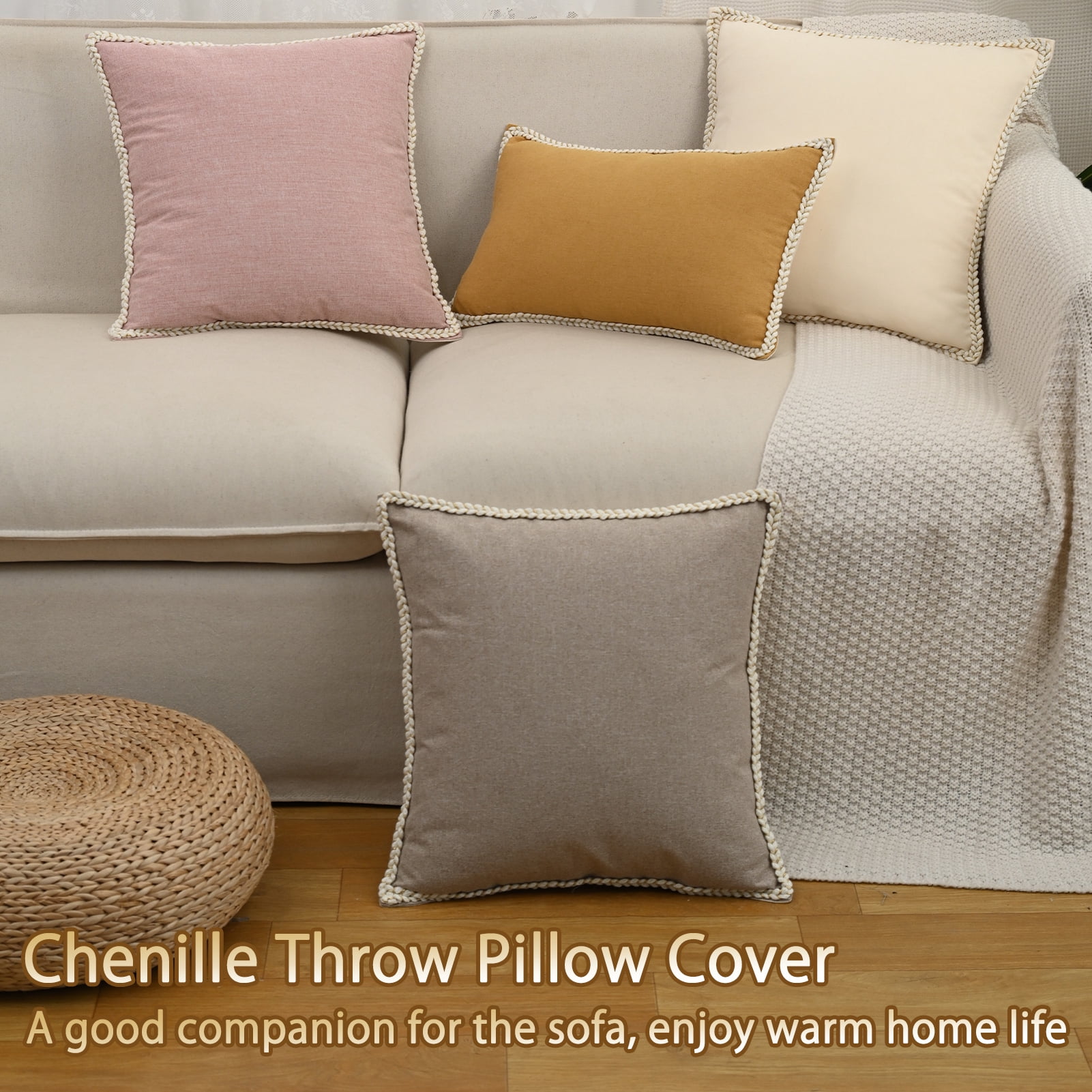 HonorHut Pillow Covers Farmhouse Decorative Throw Pillow Covers with Stitched Edge Colourful Cotton Linen Pillowcase 1 Piece 12x20 Inch Khaki