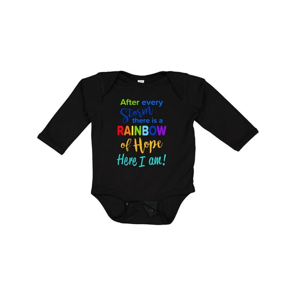 Inktastic After Every Storm, There is a Rainbow of Hope Here I Am Boys or Girls Long Sleeve Baby Bodysuit