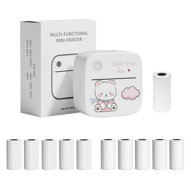 TFixol Portable B1 58mm Bluetooth Label Printer with AI Portrait, Multilingual App, Thermal Photo Printing, Includes 1 Thermal Paper Roll & 10 Label Rolls, Pink Bear Design, Built-in Battery